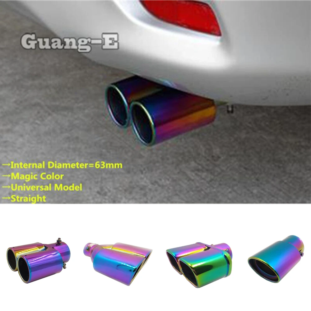 Internal Diameter=63mm/Magic Color/Universal Model/Straight Car Muffler Back End Pipe Dedicate Exhaust Tip Tail Outlet Vent 1pcs