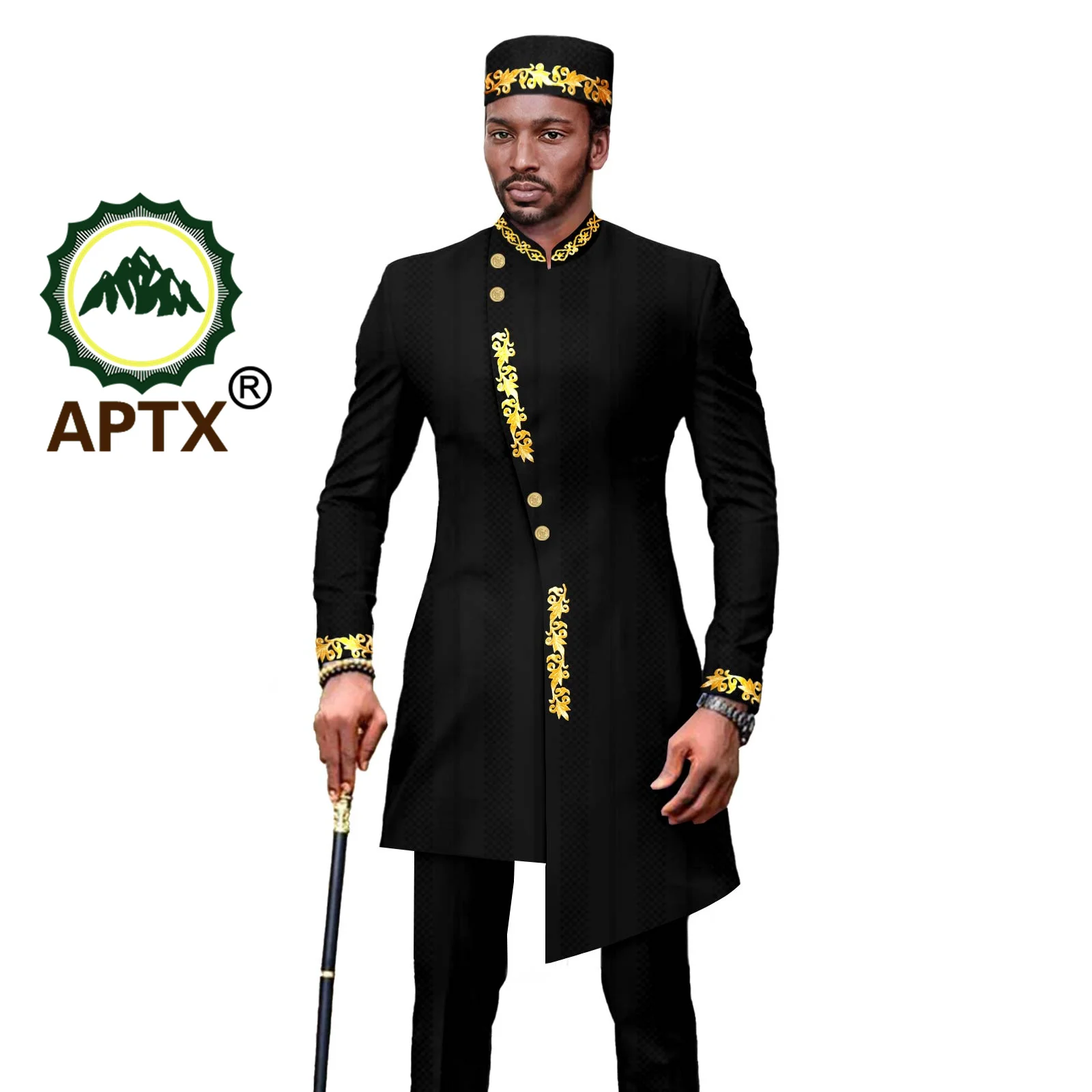 

African Men Set Fashion Wedding Wear Bazin Riche Jacket Pants Hat 3 Pcs Business Formal Suit Outfit African Style A2316054