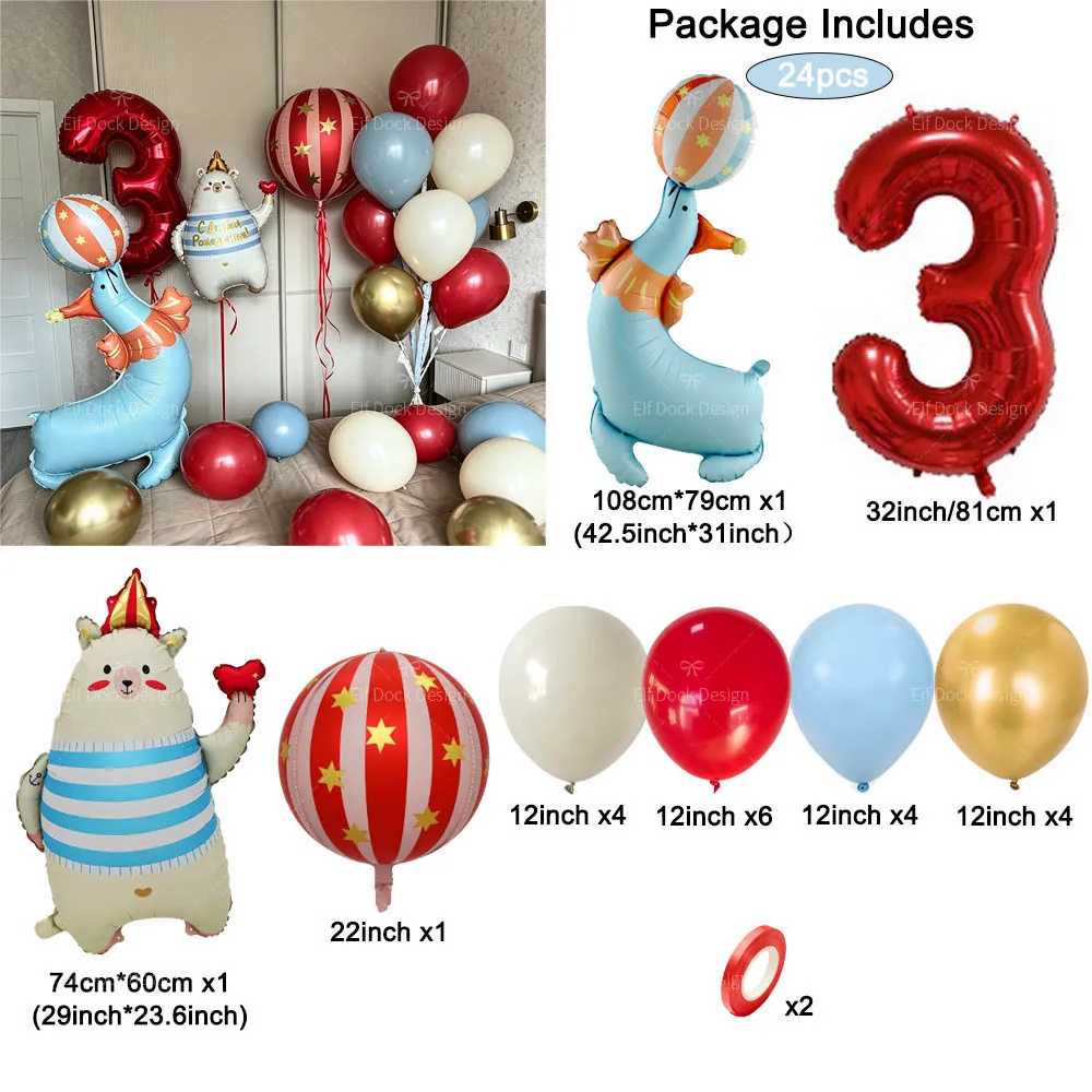 24 Stück Zirkus-Stehballons mit Seelöwen, Liebesherzen und Bären aus Aluminiumfolie für Geburtstags- und Jubiläumspartys, Heimdekoration – Detail 4