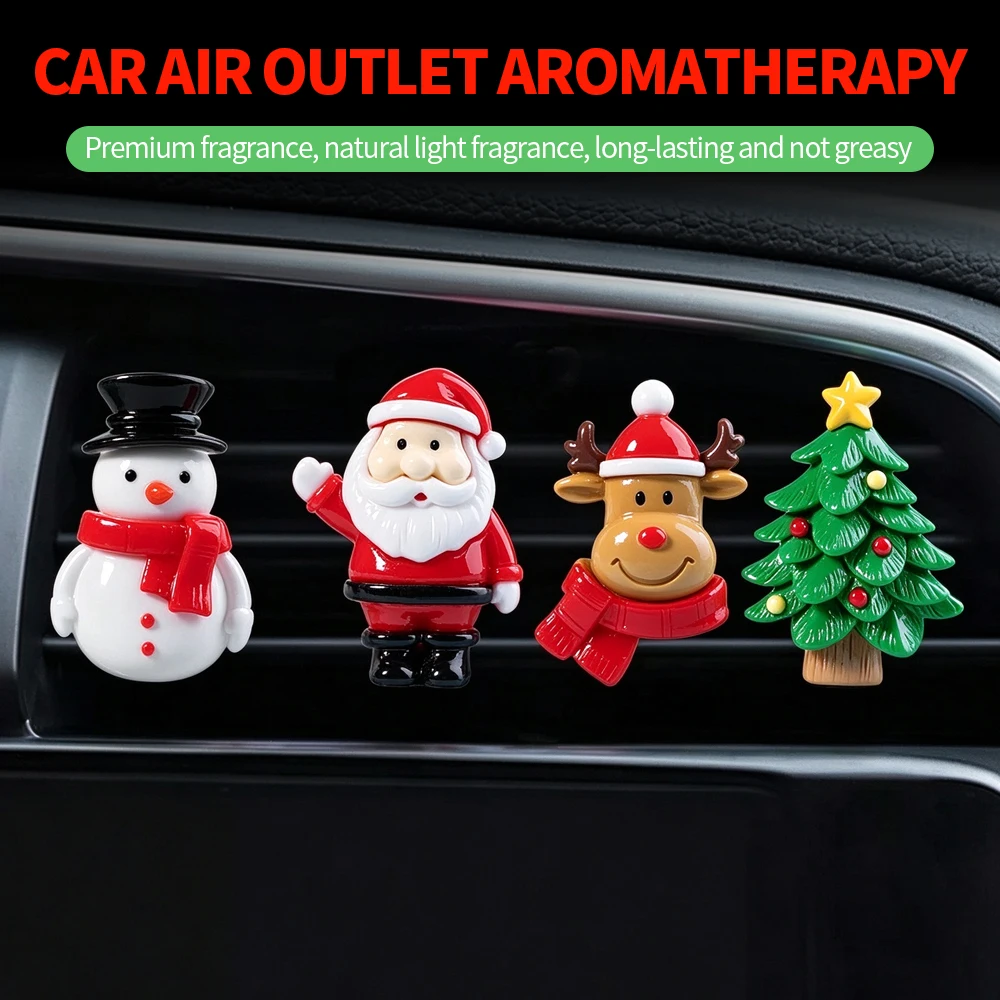 3D Christmas Car Air Freshener Vent Clip Santa Claus Reindeer Bell Resin Aromatherapy Diffuser Auto Interior Accessories Gift
