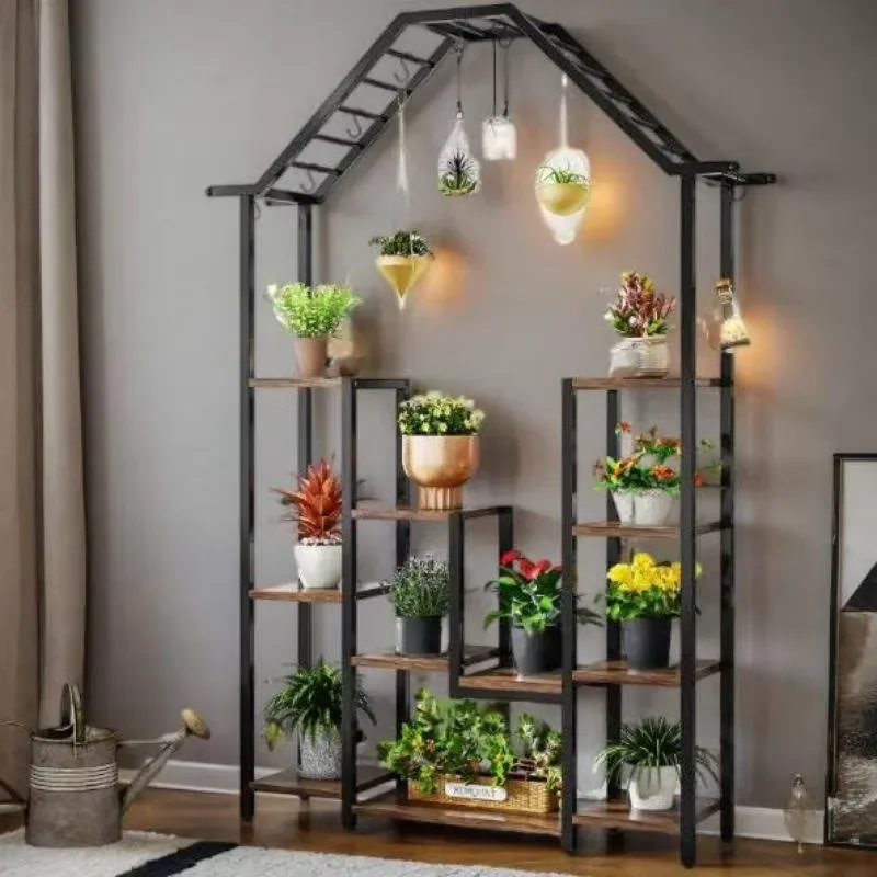 for Minimalist Metal Multi-Layer House-Shaped Multifunctional Flower Stand Greenery Spider Plant Balcony Floor Type Flower
