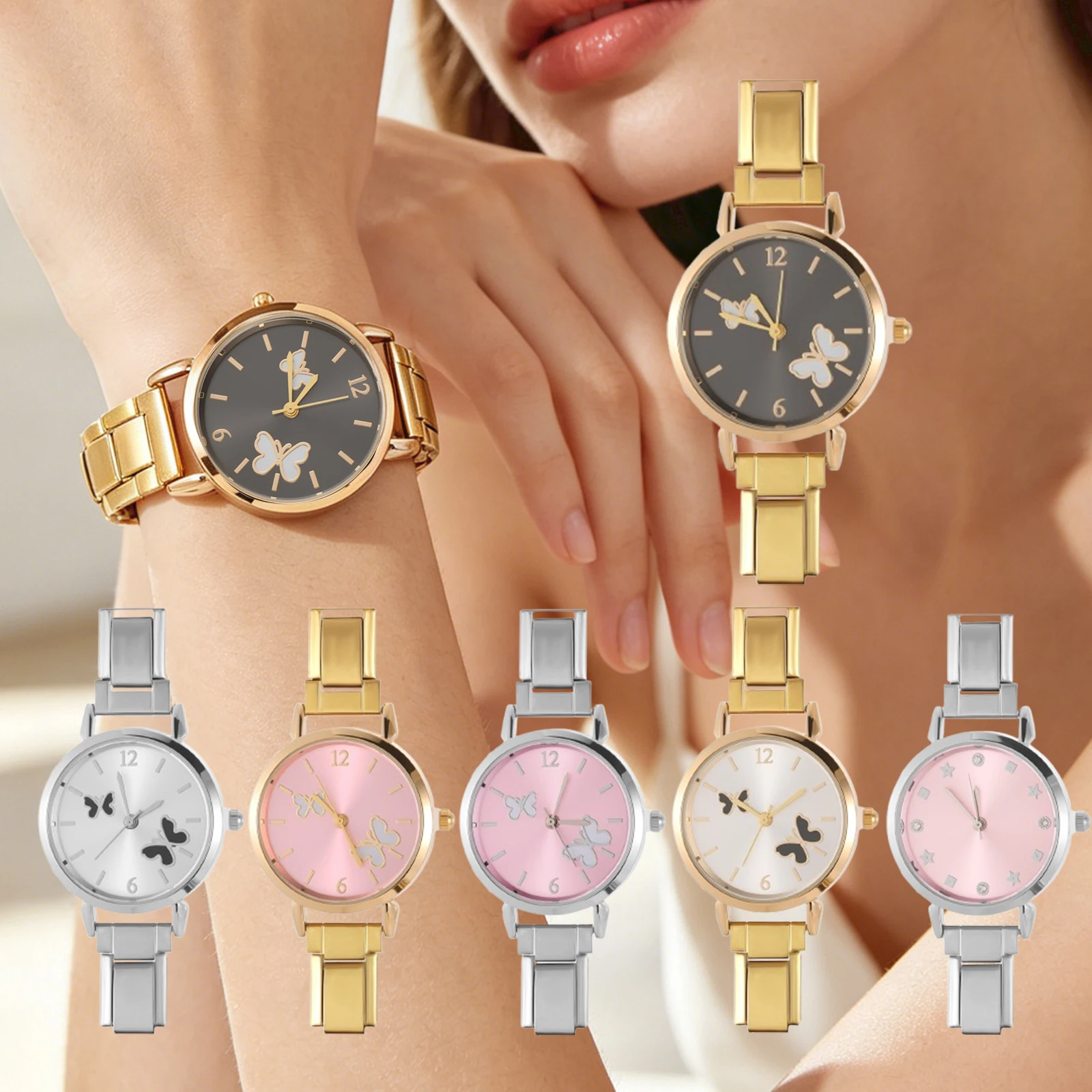 Butterfly Round Simple Watch Stainless Steel 9mm Width Bracelet Bangle for Friend Birthday Women DIY Jewelry Gifts Wholesale