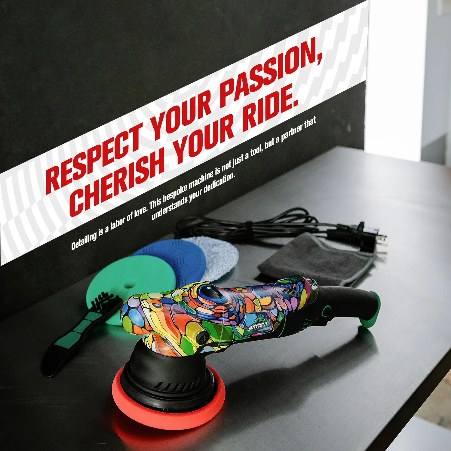 BATOCA P1 Professional DA Car Polisher 1000W 15mm Orbit 100% Unique Hand-Painted Graffiti Buffer Detachable 5M Cable Detailer