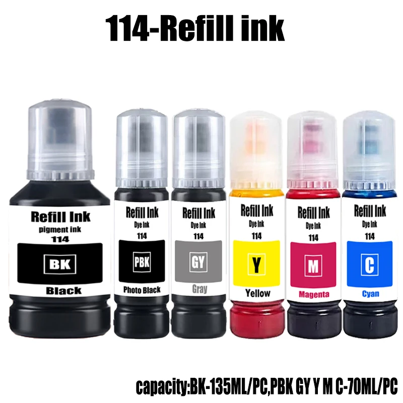 Compatible Epson 114 Refill Ink Kit Pigment Refill Ink Dye Refill Ink for Epson EcoTank ET-8550 Printer