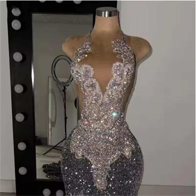 2026 Sparkly Diamond Prom Dress with Beads Crystals Long Rhinestones Luxury Birthday Party Customized Gown Wedding Evening Dress image 2