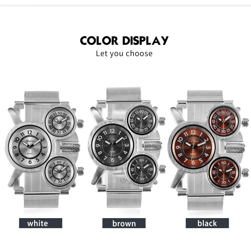 Oulm Mesh Steel Men\'s Watch 3 Color 3 Time Zone Unique Creative Male Quartz Watches Casual Sports Men Wristwatch Reloj Hombre