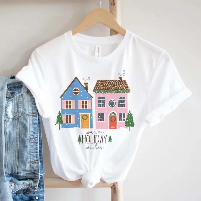 

Season's Greetings Christmas Mugs T-Shirt Women's Holiday Graphic White Tee Cute Coffee Top Short Sleeve Festive Winter T-Shirt