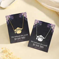 Class of 2026 Graduate Necklace Jewelry Gold Silver Plated Stainless Steel Graduation Hat Pendant Necklaces With Card Gifts