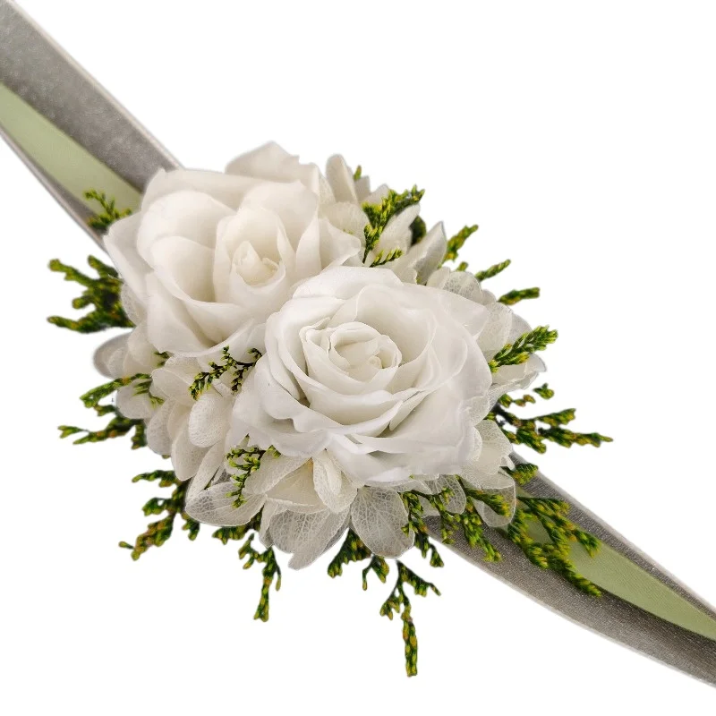 mori-nuovo-corpetto-coreano-francese-celebrazione-rose-bianche-eterne-damigella-d'onore-sposo-fiori-proibiti-polso-della-sposa