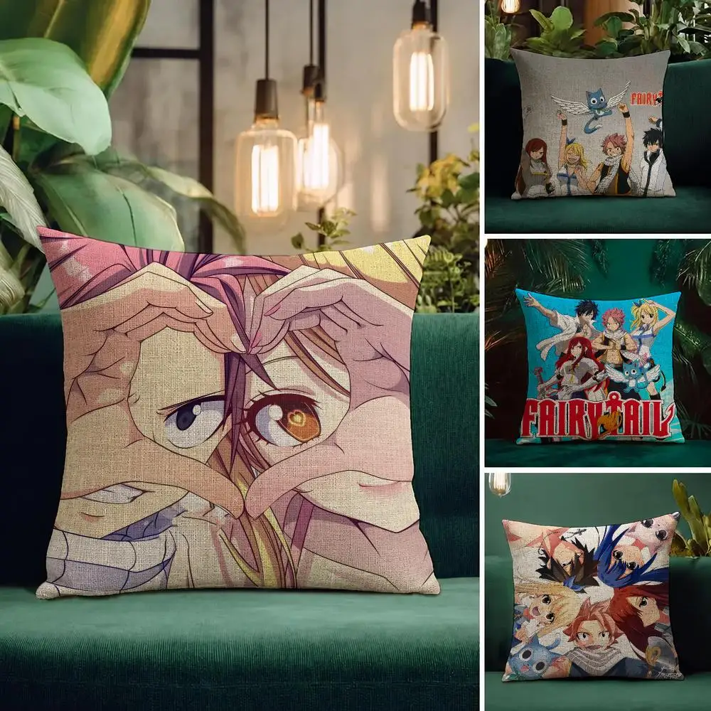 Anime Fairy Tail Cushion Cover Natural Linen Pillowcase Set Cushion Cover for Sofa Bedroom Chair