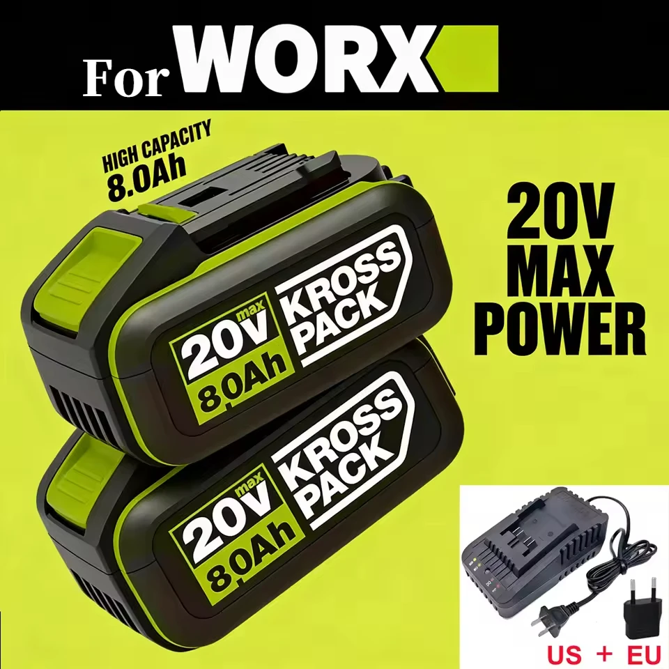 Аккумулятор Li-ion 20V WORX 6.0Ah/8.0Ah 5pin WA3016 WA3023 WA3027 для инструментов Dewalt, совместимый с моделями беспроводных электроинструментов WORX