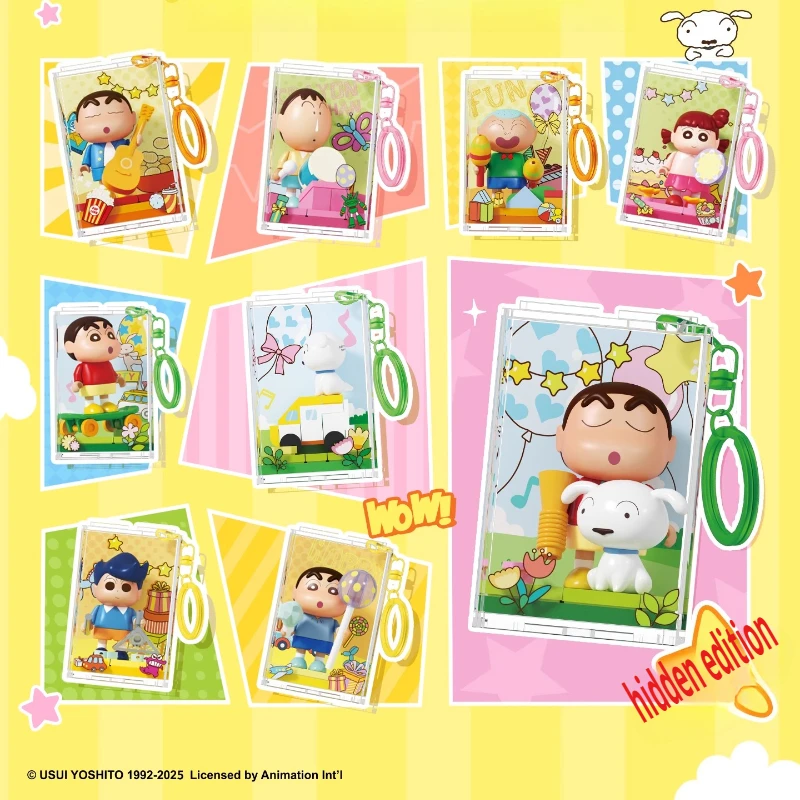 

AREAX Brick Zone Building Blocks Crayon Shin-chan Keychain Toy Performance Show Portable Blind Box Gift Cartoon Decor