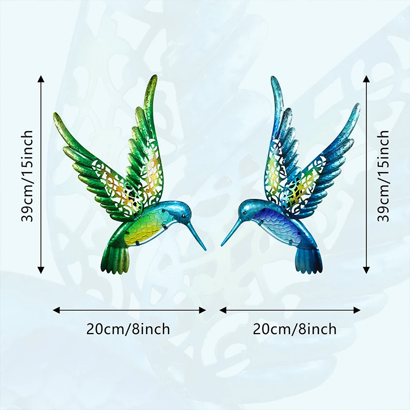 Metal Hummingbird Wall Artwork for Home Decoration, Garden Sculpture, Statue Accessories, Yard, 2Pcs