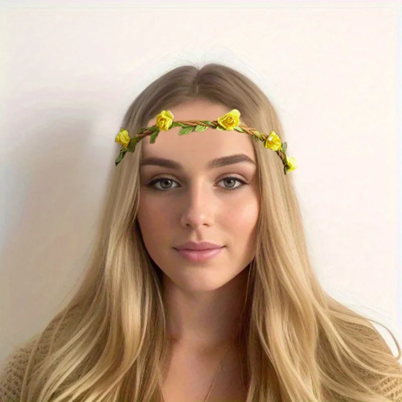 Ladies Seaside Vacation Bohemian Style Plum Blossom Elastic Headdress Headband Bridal Flower Braid Garland Beautiful Hairband