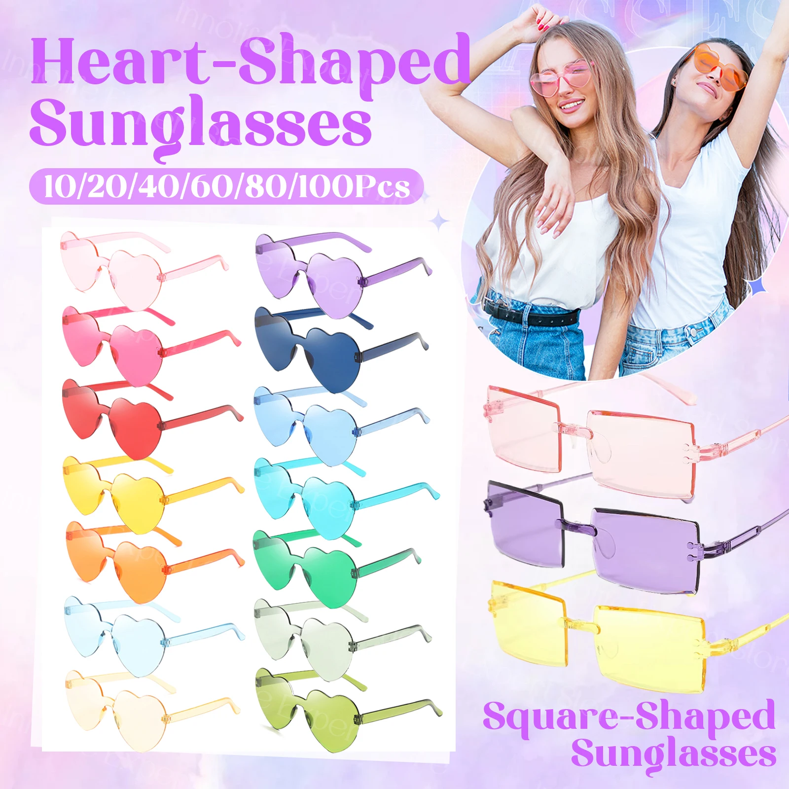 

10-100 шт., свадебные очки в форме сердца, свадебные сувениры, очки в форме сердца без оправы, сувениры для девичника, солнцезащитные очки ярких цветов в форме сердца