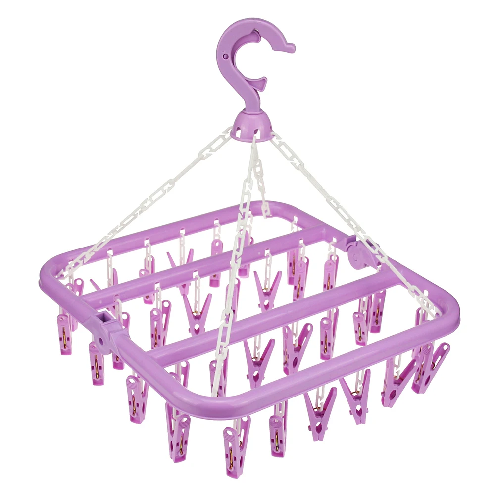 

32 Clips Foldable Hanger Clothes Drying Rack Plastic Hangers Laundry Underwear Sock Bra Glove Towel Scarf Bathroom Kitchen