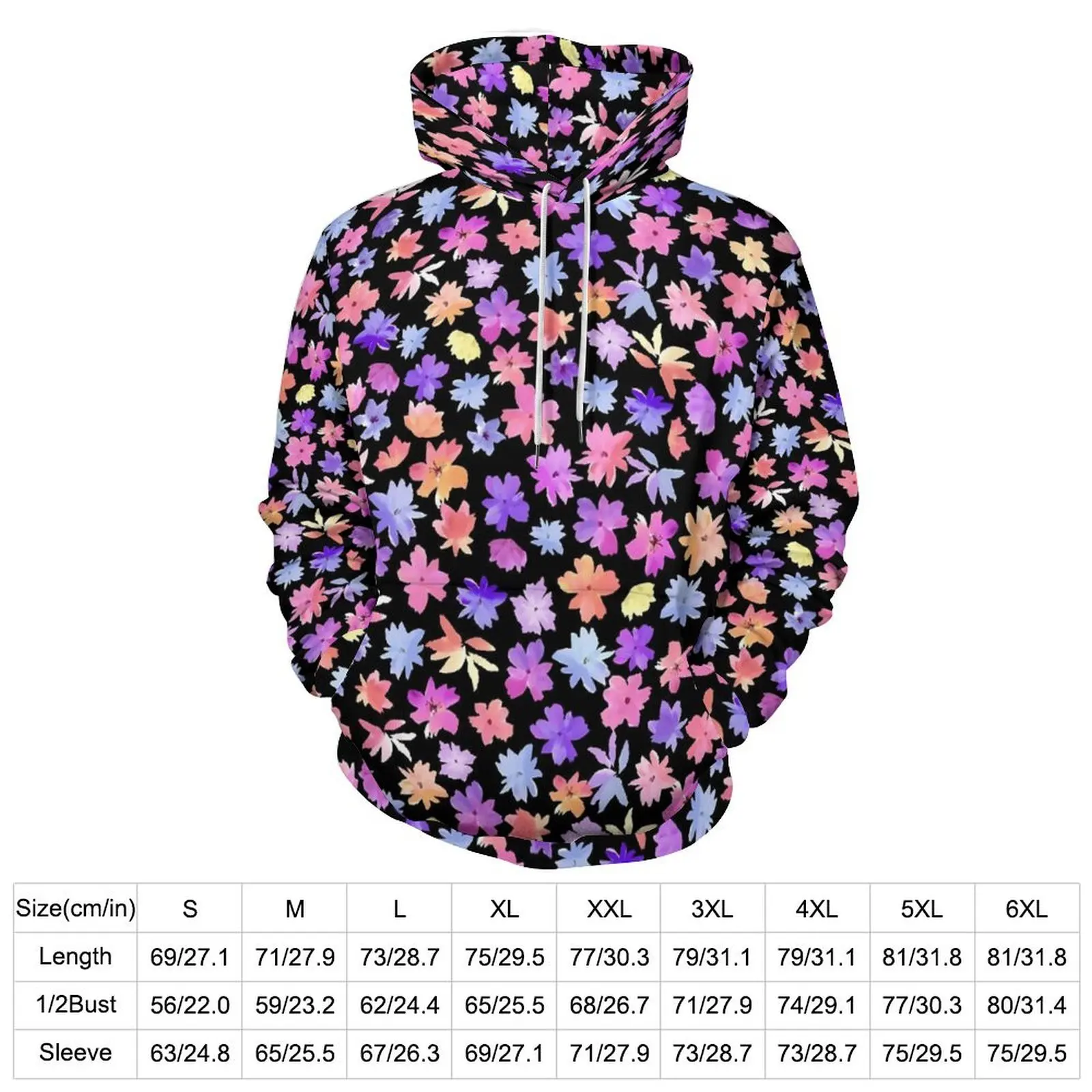 Vibrant Ditsy Floral Loose Hoodies Flower Print Kawaii Hoodie Men Long Sleeve Oversize Street Fashion Graphic Clothing