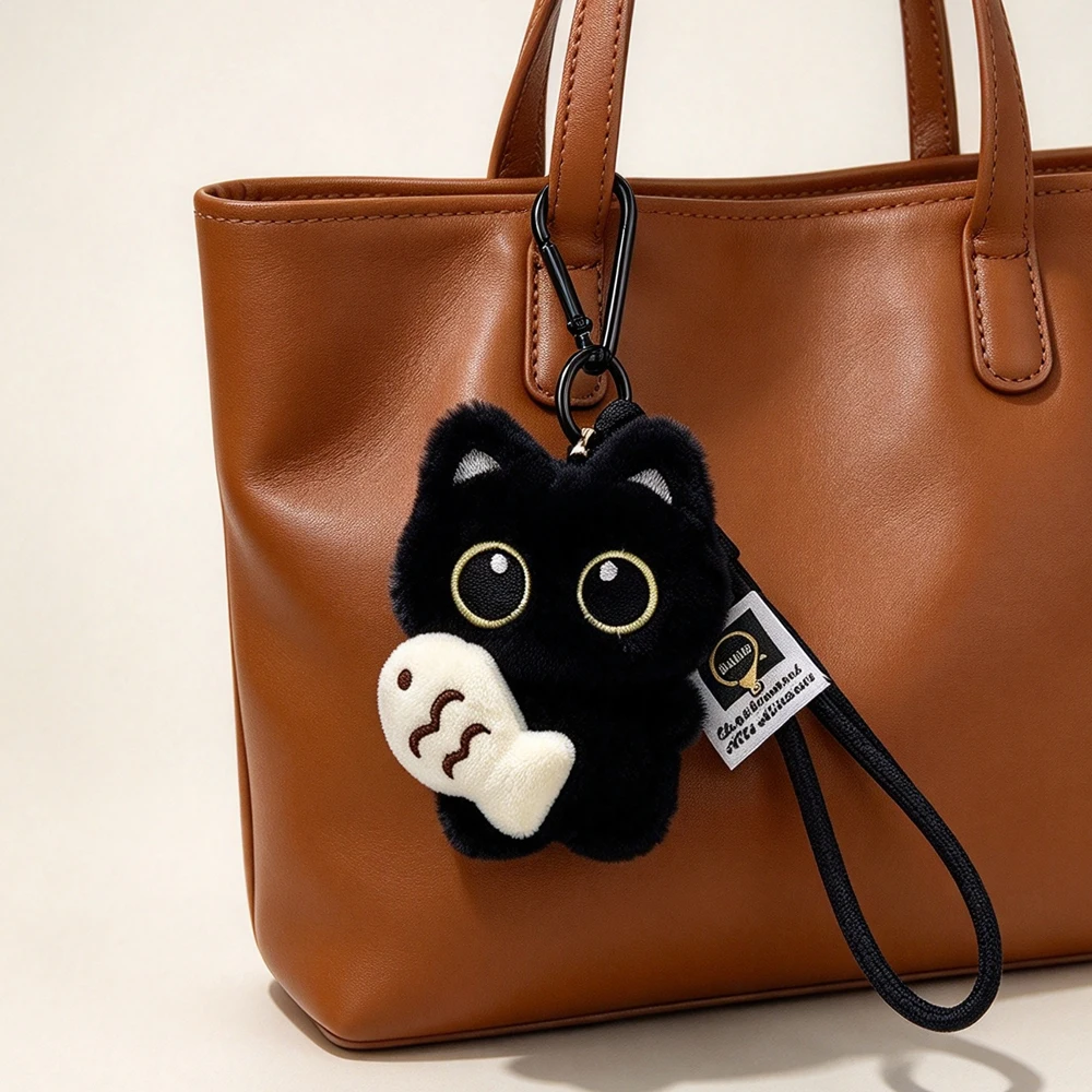 Cute Plush Black Cat Doll Keychain, Bag Pendant, and Ornament Set—Car Keychain Accessories Suitable for Women and Couples—Lovely Gift
