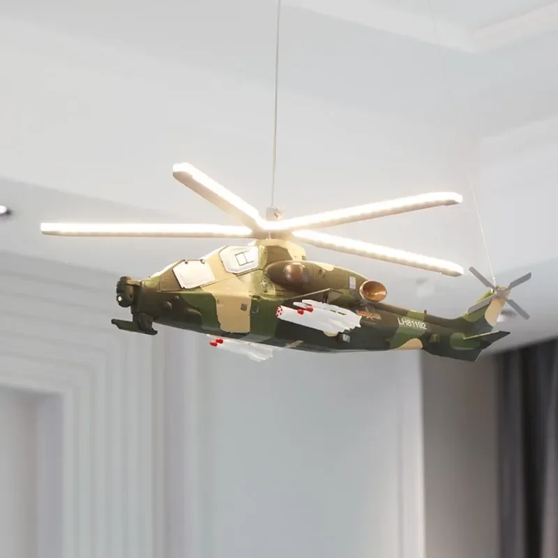 2021 New Helicopter Chandeliers Children\'s Room Bedroom Lights Boys Room Pendant Lights Military Fans Wuzhi 10 Aircraft Lights