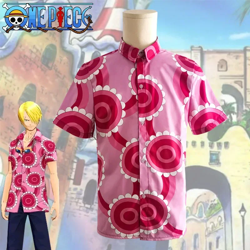 Vinsmoke Sanji anime cosplay costome men fashion pink casual tops short sleeves cosplay everyday wear