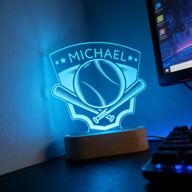 

Personalized Baseball LED Night Light Custom Sports Lamp Ideal Gift for Baseball Fans Bedroom Game Room Home Bar Wall Decor