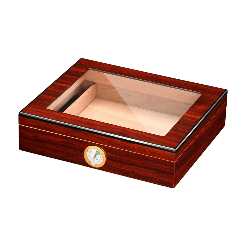 Handmade Modern Cedar Cigar Desktop Moisturizer Lacquered Glass Surface with Hygrometer Cigar Wood Lacquer Material