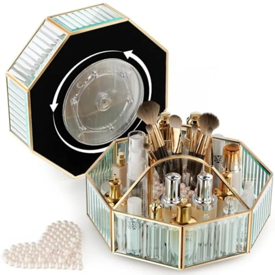 

Вращающийся на 360° органайзер для косметики с держателем для кистей, для хранения на столешнице в ванной, розовый акриловый органайзер для косметики и уходовых средств с P-образным основанием