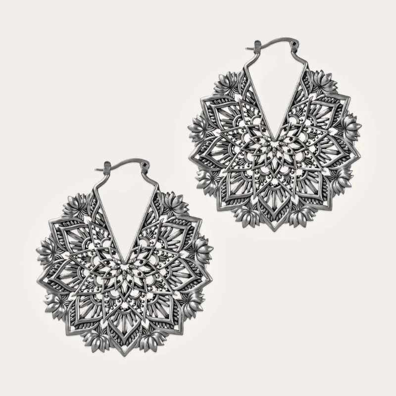 Geometry Vintage Pendant Ancient Silver Color Hollow Gold Flower Pendant Earrings Perforated Pendant Statement Jewelry