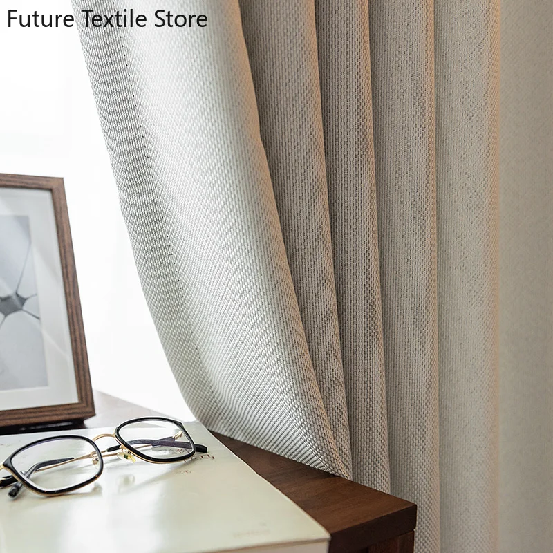 

2023 new Nordic curtain living room solid color Nordic modern bedroom heat insulation sunscreen hook type linen blackout cloth