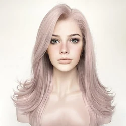 Perruque synthétique lisse et soyeuse 13x4 pour femme, en fibre de haute température, sans colle, transparente, rose clair