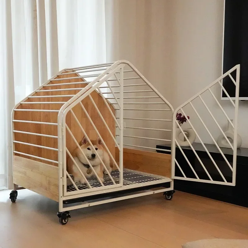 High Grade Small Large Dog Cage Iron Wood Nest Toilet Separation Solid Wood  Kennel Animal Pattern One Room One Hall