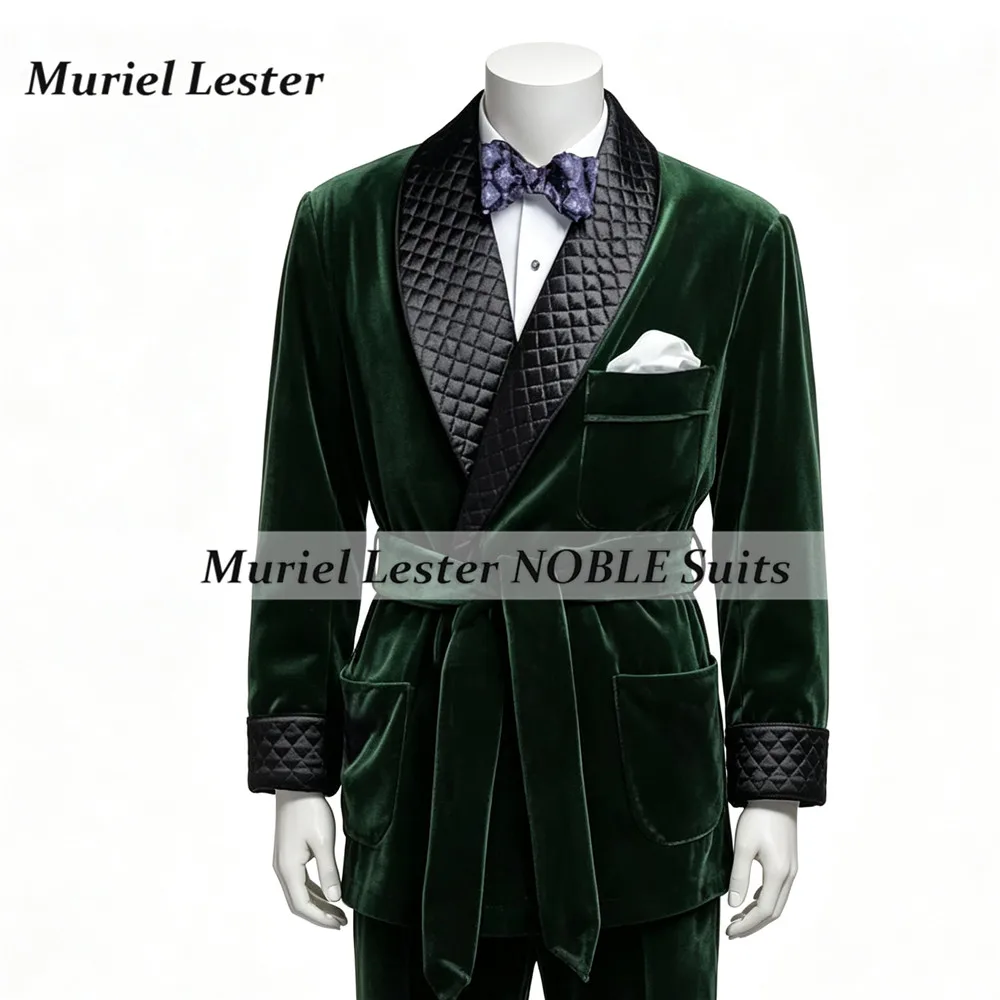 Trajes de terciopelo para hombre con cinturón, chaquetas de solapa tipo chal negras, blazers de novio personalizados, abrigos de fiesta para hombre, atuendos para cenas.