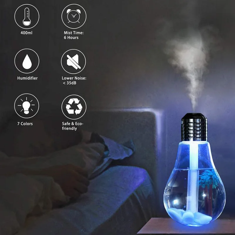 Colorful Bulb Air Humidifier Aroma Diffuser Mini Usb Colorful Atmosphere Led Light Mute Atomization Purifiers Air Humidifiers