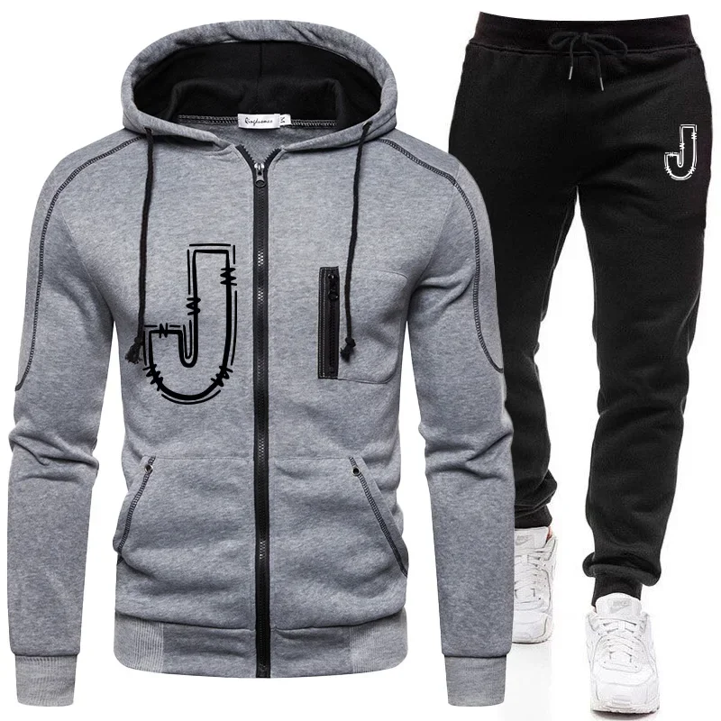 

Men's Clothing Casual High Quality Autumn Winter Outdoors Hoodie Daily Jogging Sports Single Piece Zipper Jacket and Sport Pants