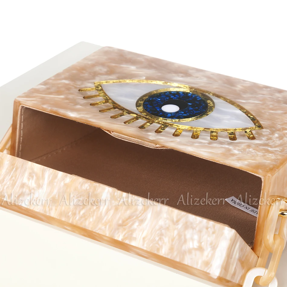 Alizekerr Eye Prints Acrylic Box Clutch Bag Women Luxury Unique Acrylic Chain Sequined Evening Purses And Handbags Wedding Party