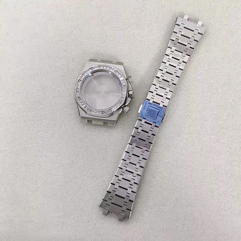 

41 мм, высококачественный корпус из нержавеющей стали 316L с бриллиантами, серебряным сапфировым стеклом, подходит для часов VK63, аксессуары для часов с автоматическим механизмом