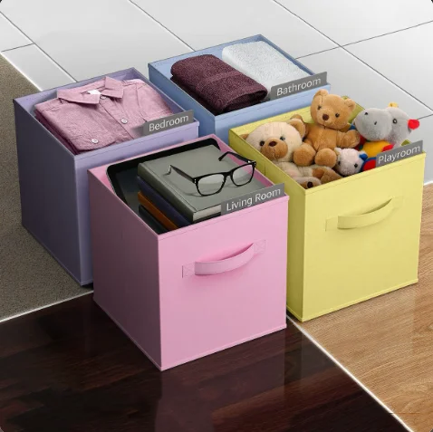 Foldable Non-woven Square Drawer Box Storage Bin Basket File Organizer without Lid for Home Office