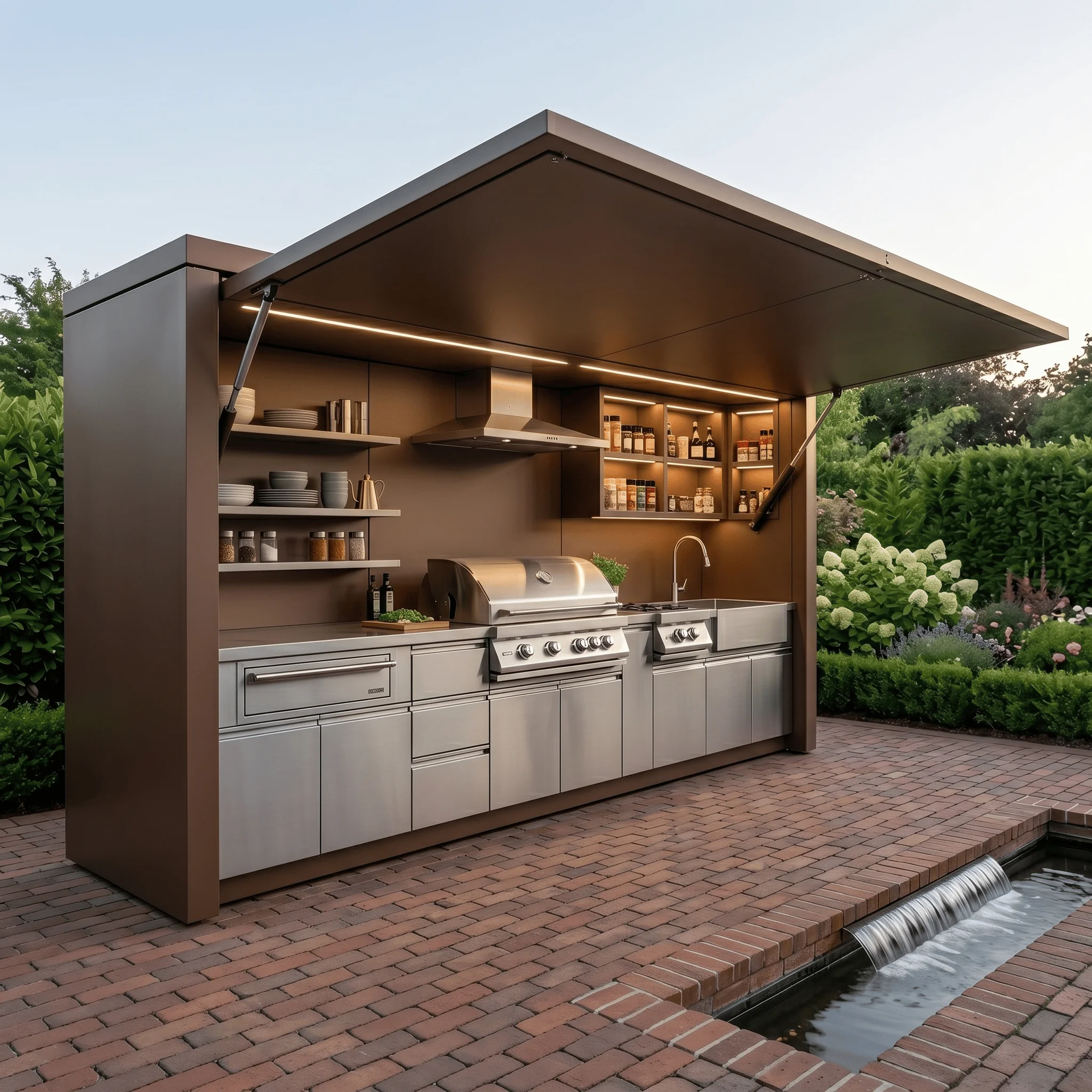 ODM Zero Formaldehyde Outdoor Kitchen BBQ Pod High Temperature Resistance 304 Stainless Steel Outdoor Kitchen Pod with BBQ Grill