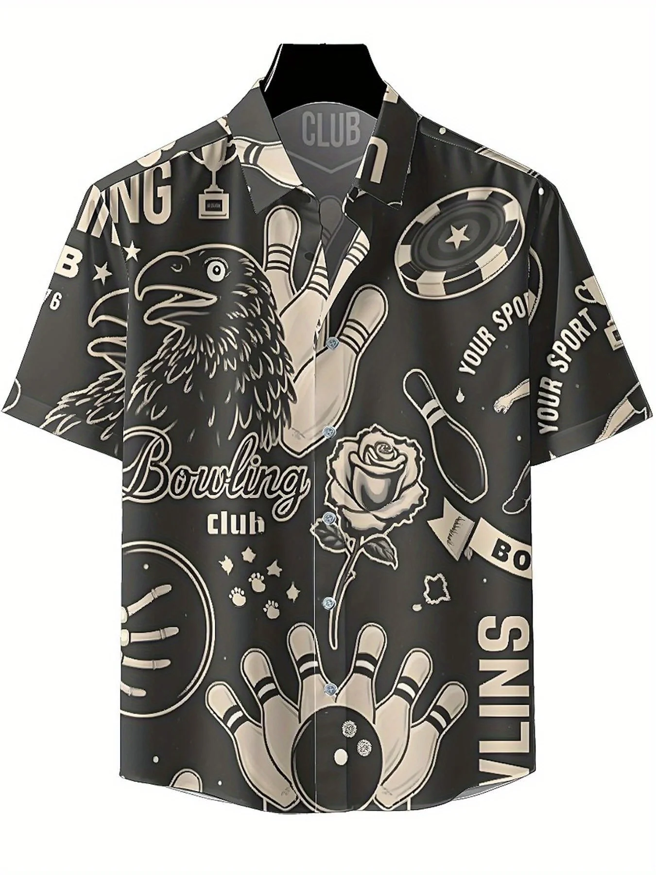 Men's Plus Size Hawaiian Shirts Vintage Bowling pattern, Summer Casual Tops, Suitable for Outdoor and Party, Streetwear