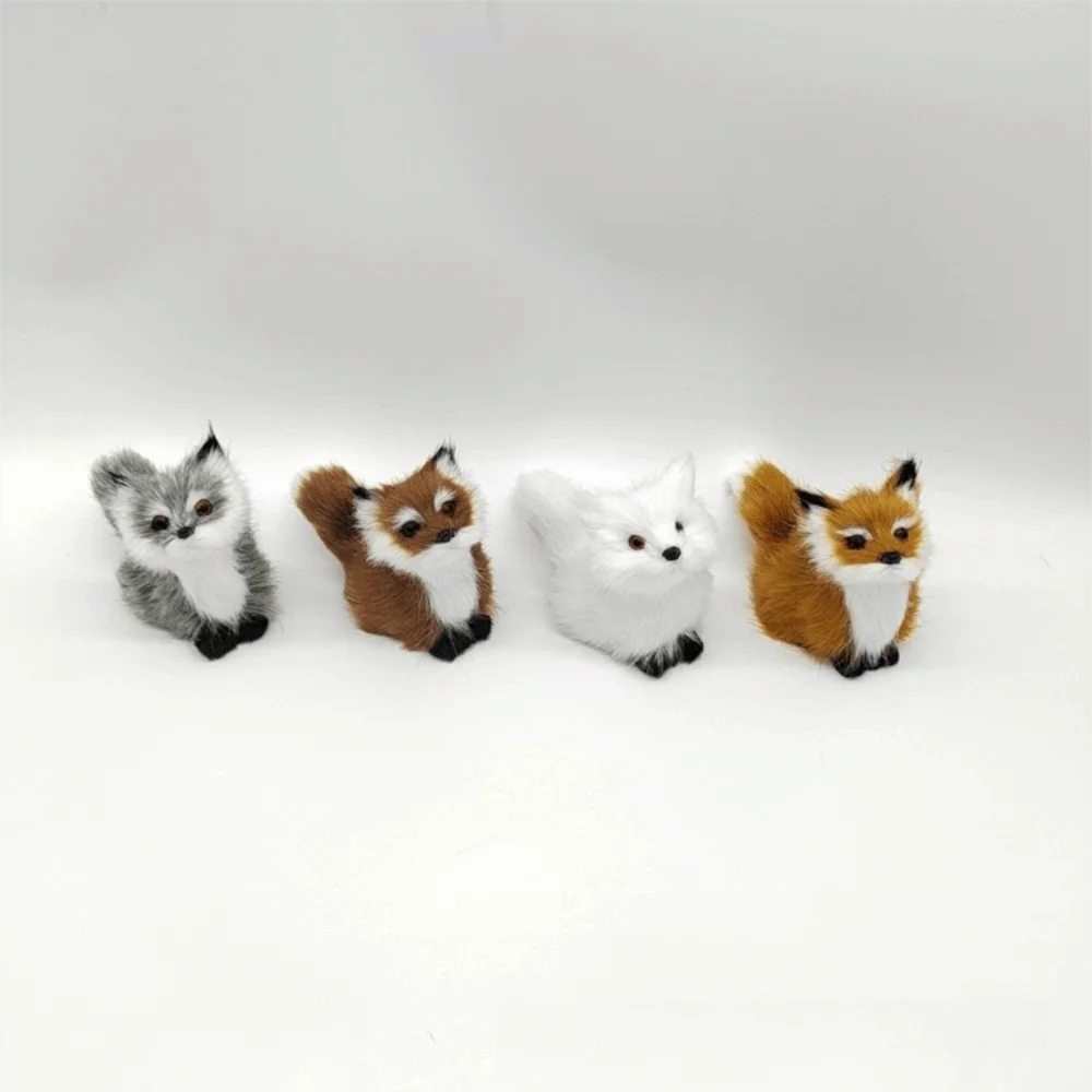 Mini Simulation Fox Figurine Artificial Animal Fox Desktop Ornament Furry Squatting Sitting Fox Model Valentine's Day