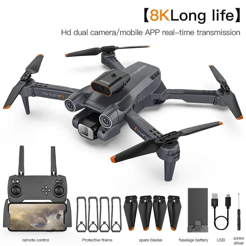 

Drone P12 Folding Professional 8K HD Portable with Four Side Obstacle Avoidance Camera Dual Remote Control Quadcopter Toy Gift