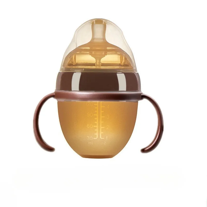 150ML/240ML wide caliber silicone tape soft imitation breast milk anti bloating milk bottle with handle, 0-36 months old