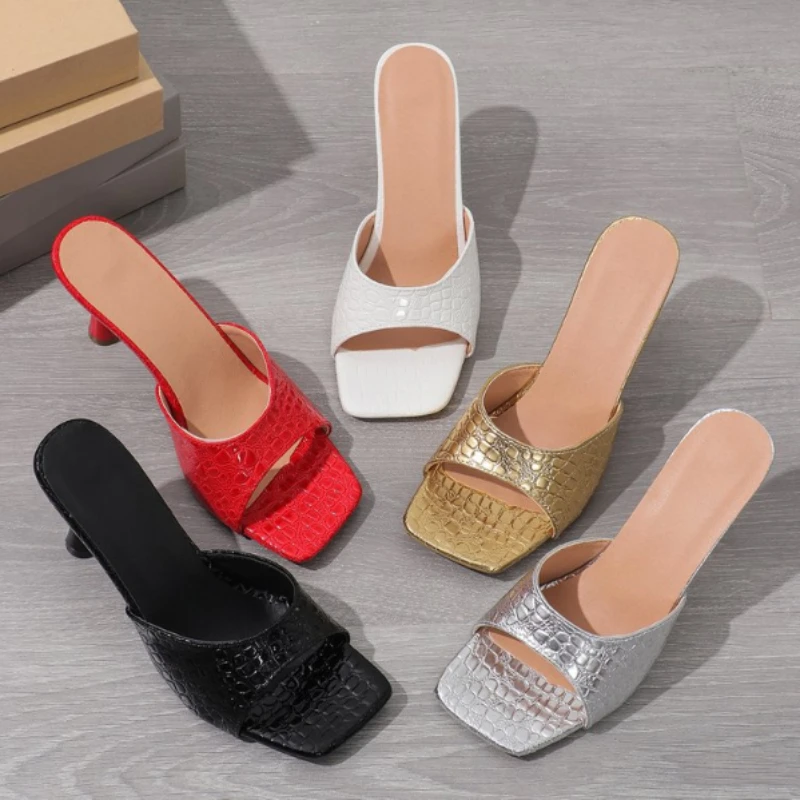 Pantoufles à Talons Hauts pour Femme, Tongs Carrées, Design Ouvert, Nouvelle Mode d'Été