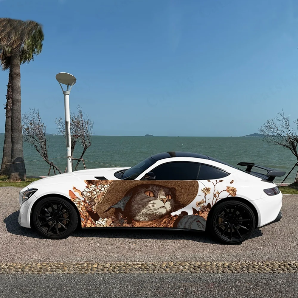 

Hat Cat Lady Burning Clouds Car Vinyl Wraps Decal Self-adhesive PVC Sticker Suitable for Trucks SUV Decor Auto Accessories Gift