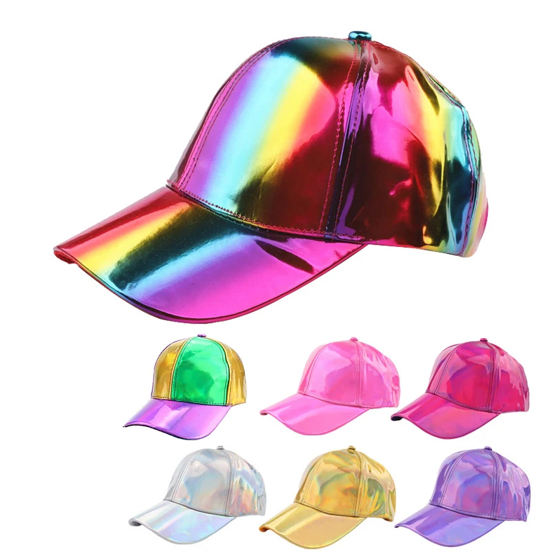 Unisex PU Regenbogen Farbwechsel Baseball Hut Mode Erwachsene Laser Hip Hop Cap Outdoor Casual Snapback Glänzende Party Dressing Hut