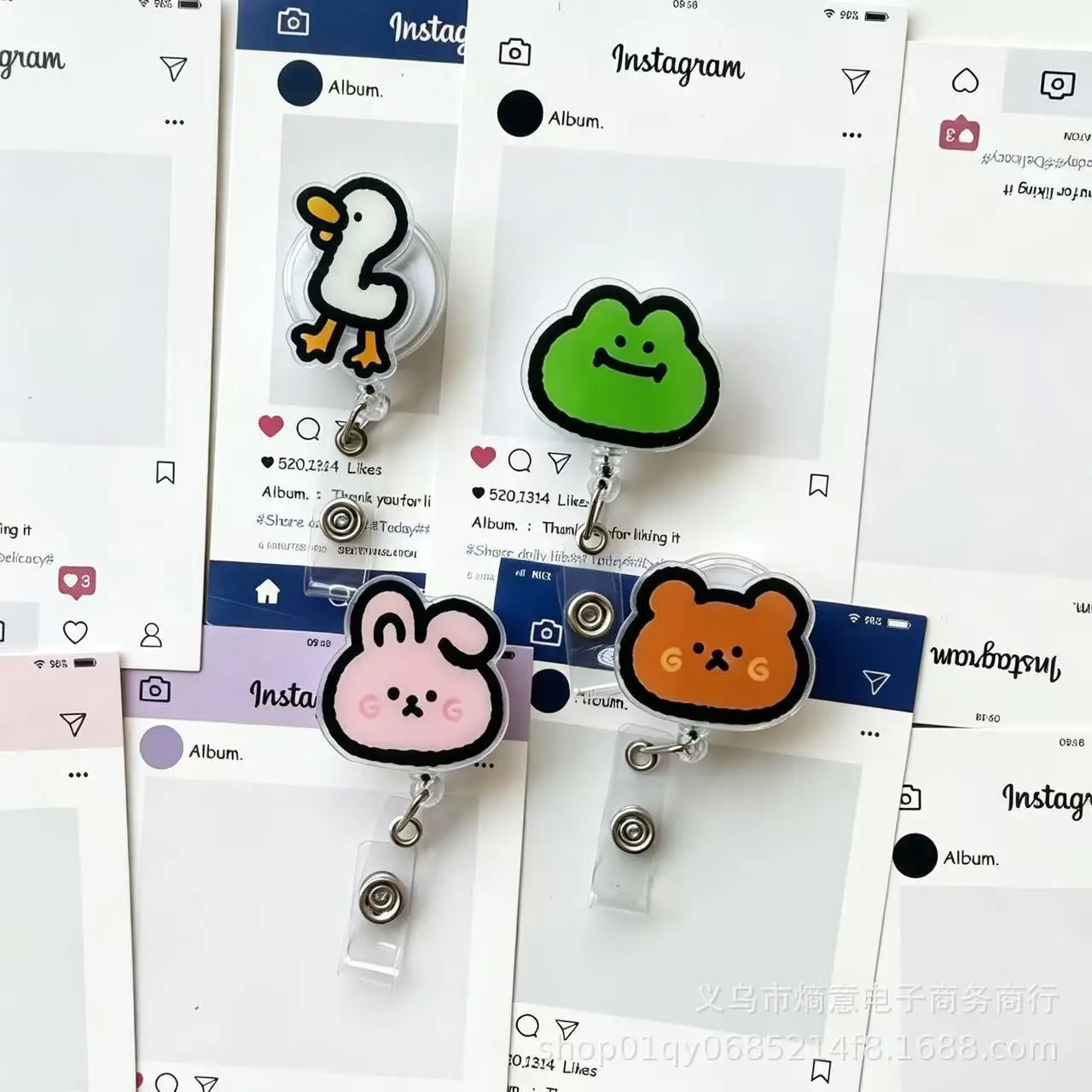 New Design 1 Piece Cartoon Bunny Bear Duck Frog Retractable Nurse ID Reel Cute Animal Student Teacher Doctor Badge Clip