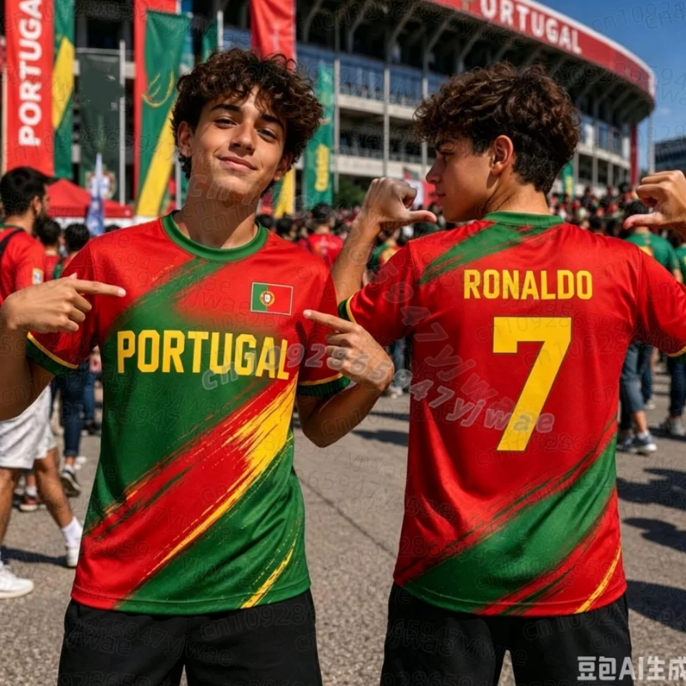 26 Sommer Jungen Mädchen RONALDO 7 Fußballtrikot T-Shirt Damen Herren Portugal Fußballfans Männer Frauen Kinder Kurzarm T-Shirt – Detail 10