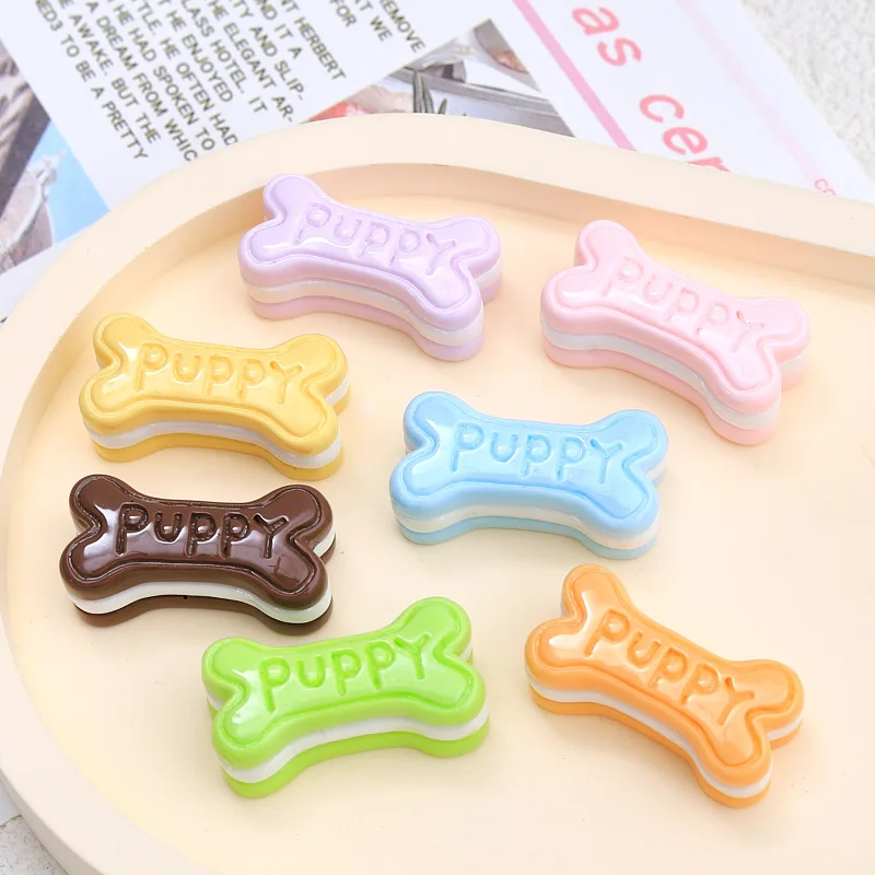 10pcs Shiny Cartoon Dog Bone Biscuits Resin Flatback Cabochon Scrapbooking Miniature Food Art Supply Decoration Charm Craft