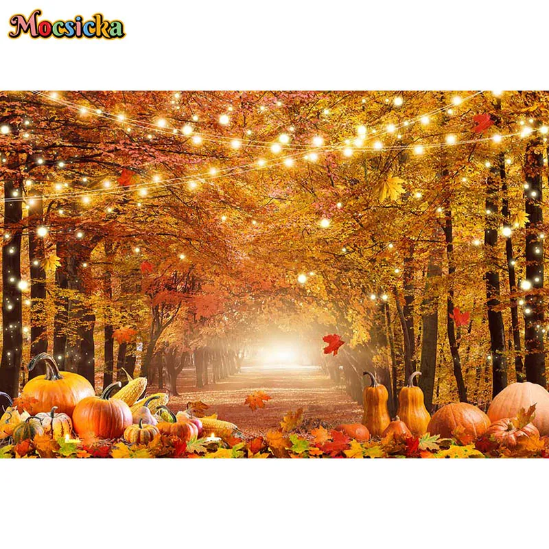 Fall Forest Photography Backdrops Autumn Landscape Woodland Pumpkin Harvest Party Maple Leaves Thanksgiving Background Photocall