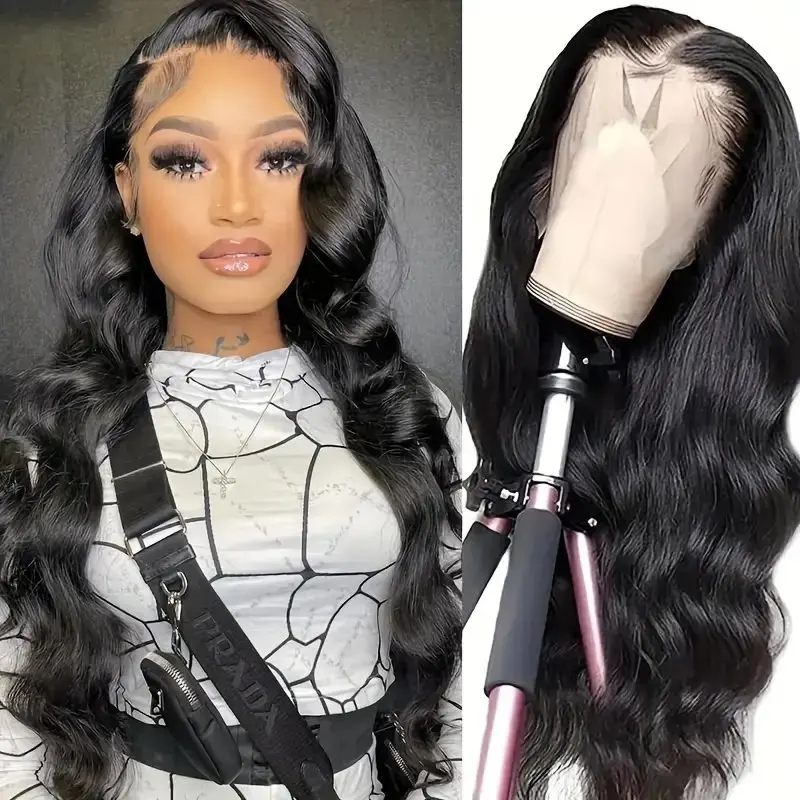 Rosabeauty Body Wave Nature Color 13X6 HD Transparent Lace Frontal Wig 13X4 Front Human Hair Glueless Wig 250% Density For Women